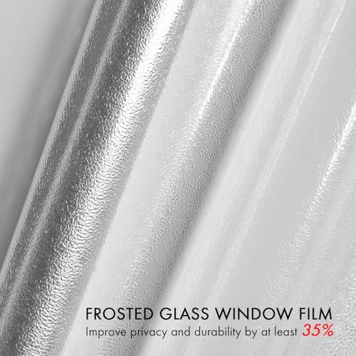 Frosted Static Cling Glass Window Film, Non Adhesive 3D Pressed Water Ripple Pattern Privacy Decorative Film with UV Protection for Home, Bathroom & Office Decoration, 157.48" x 17.72" - size: 157.48" x 17.72"