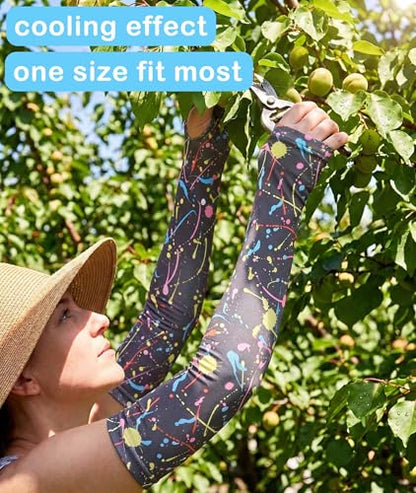Aueyan Arm Sleeves for Men Women,Cooling Sleeves with Thumb Holes,Funny Sun Protection Arms Cover with Print Pattern - color: Painting