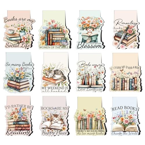 Vintage Reading Magnetic Bookmark Gifts - Wxiben 12 Pcs Retro Floral Bookmarks Magnetic for Women Bookworm Book Mark Magnets Page Markers Clip Gift for Women Men Girls Reader Students Teachers Bookish - color: Vintage Reading