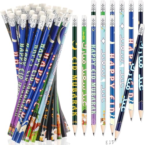 Crtiin 48 Pcs Ramadan Pencils Ramadan Mubarak Party Favors Novelty Toy Muslim Kids Gifts Bright School Party Supplies for Kids Students Classroom Learning Activities (Eid Style) - style: Eid Style