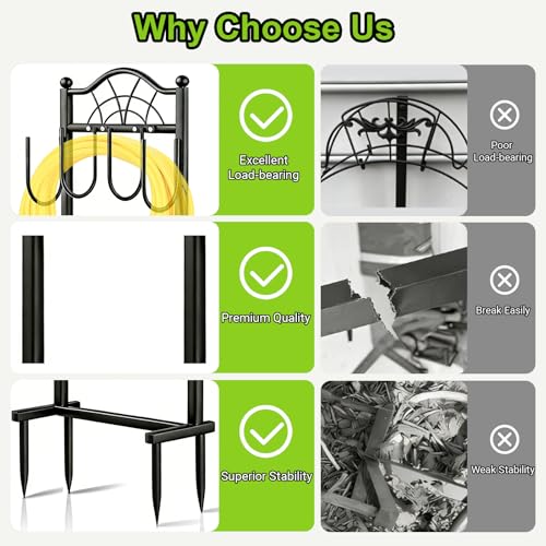 Hose Holder,100ft Capacity Garden Hose holder,Fence Style | Freestanding Water Hose Holder,Upgraded Garden Hose Reel With 4 Spikes,Portable and Mobile - style: Classic Fan Design