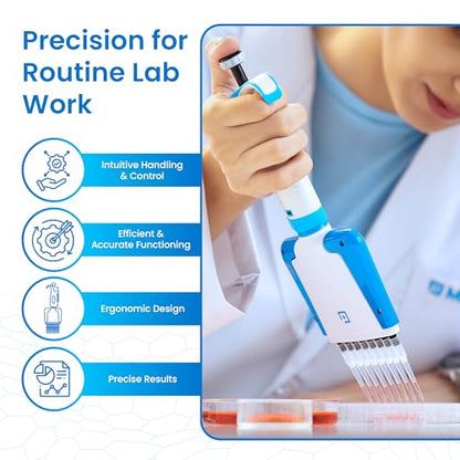 8-Channel Micropipette, Adjustable Volume - Accurate & Calibrated | For 20-200ul Liquid Capacity, Compatible with Pipette Tips - size: 20-200ul, style: 8-Channels