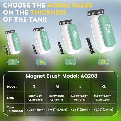 AQQA Magnetic Aquarium Glass Cleaner, Floating Fish Tank Algae Scraper,S | Enhanced Magnetic Fish Tank Cleaner, Aquarium Glass Scrubber Algae Scrapers for up 0.32" Thick Glass/Acrylic Aquariums Small - size: Small for less than 0.32" (8mm) thickness