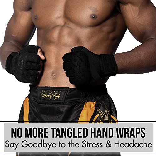 Quick Gel Boxing Wraps Under Boxing Gloves - Kickboxing MMA Muay Thai - Fist, Knuckle, Wrist Wrap Protection Inner Glove Hand Wraps - Men Women Kids - color: All Black, size: Large-X-Large