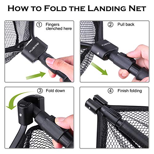 PLUSINNO Fly Fishing Net, Bass Trout Landing Net, Folding Fishing Nets Fresh Water, Safe Fish Catching or Releasing - color: 17" x 12" Hoop Size (24.5"Extend Length)