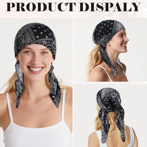 Ababalaya Chemo Headwear for Women Softer Headcover with Longer Tails, Breathable Skull Cap Non-Slip Sleep Beanie - color: 4 Pack Paisley