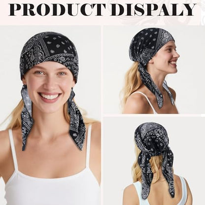 Ababalaya Chemo Headwear for Women Softer Headcover with Longer Tails, Breathable Skull Cap Non-Slip Sleep Beanie - color: 4 Pack Paisley