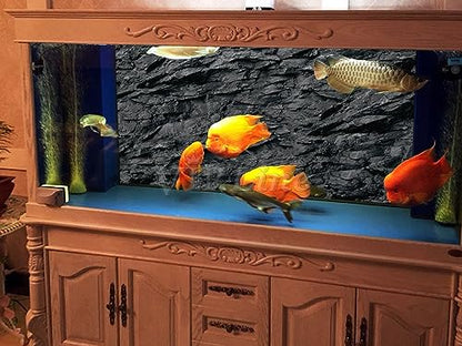 VIP. LINE 3D Effect Black Stone Texture Aquarium Background Poster Fish Tank Backdrop Decorations PVC Background (30" x 22"/ 76 x 56cm) - size: 30" x 22"/ 76 x 56cm