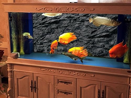 VIP. LINE 3D Effect Black Stone Texture Aquarium Background Poster Fish Tank Backdrop Decorations PVC Background (36" x 12"/ 91 x 30cm) - size: 36" x 12"/ 91 x 30cm