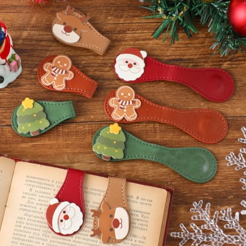 4PCS Christmas Leather Magnetic Bookmarks Set, Festive Xmas Book Markers for Reading Women & Men, Holiday Reading Accessories for Book Lovers，Adults & Kids, Unique Christmas Stocking Stuffers - style: Christmas
