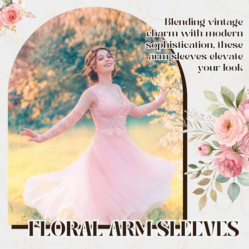 JATEBI 8 Pairs Women Lace Arm Sleeves, Floral Lace Hollow Arms Cover Elegant Long Fingerless Gloves for Wedding Tea Party