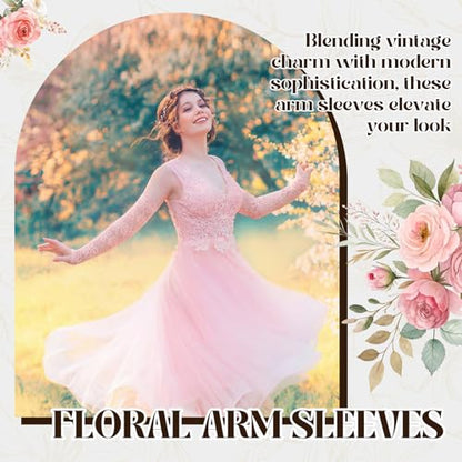 JATEBI 8 Pairs Women Lace Arm Sleeves, Floral Lace Hollow Arms Cover Elegant Long Fingerless Gloves for Wedding Tea Party