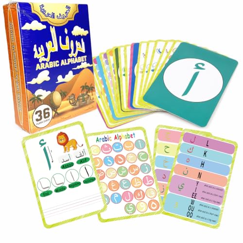 36 Arabic Flash Cards, Arabic Alphabet Learning for Beginners, Adults