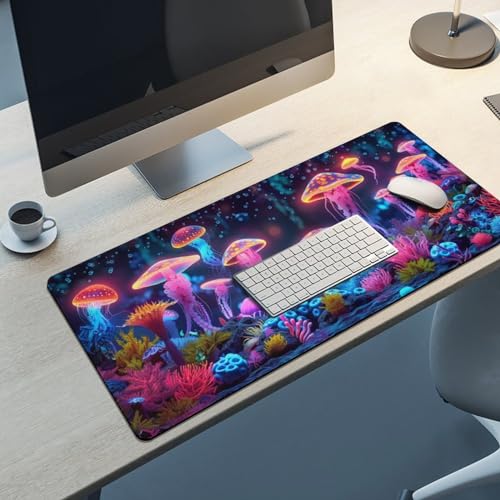 KeKee Glowing Colorful Sea Aquarium Neon Large Mouse Pad Gaming Mousepad Desk Pad for Keyboard and Mouse Mat Non-Slip Base 40x90cm, Style - size: 40x90cm