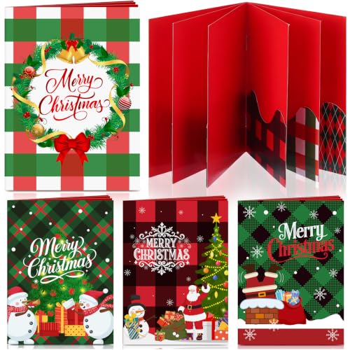 AmazingSpark 4 Set Buffalo Plaid Christmas Gift Card Booklet Cardboard - style: Buffalo Plaid