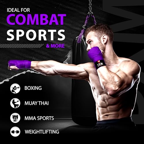 DXM SPORTS Boxing Hand Wraps Inner Gloves - 180 Inch Elasticated Thumb Loop Bandages - Kickboxing MMA Muay Thai Kickboxing Martial Arts Punching Training for Men Women - color: Purple