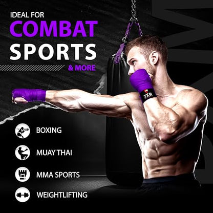 DXM SPORTS Boxing Hand Wraps Inner Gloves - 180 Inch Elasticated Thumb Loop Bandages - Kickboxing MMA Muay Thai Kickboxing Martial Arts Punching Training for Men Women - color: Purple