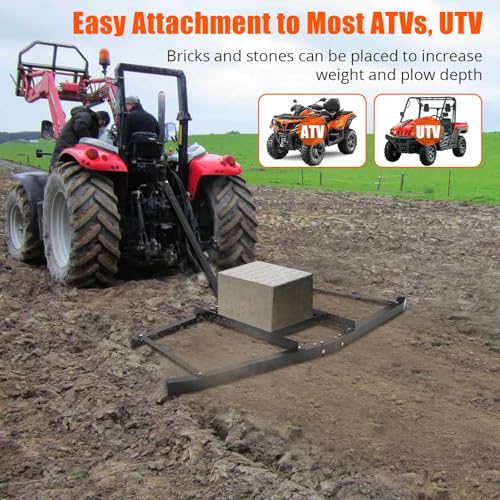 Garvee 74 Inch Wide Heavy Duty Steel Drag Harrow – Tow Behind Leveling Rake with Pin Hitch, Up to 50lbs Capacity, Perfect for Lawn, Driveway, Garden, Tractors, ATVs, UTVs, Mowers – Great for Sand - size: 74 in
