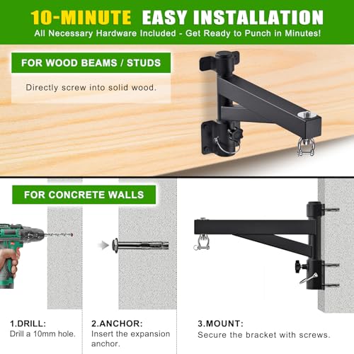 Kipika Heavy Bag Hanger Wall Mount Punching, Rotatable Heavy Duty Boxing Bag Bracket for Home Gym Indoor, Adjustable Length for Kickboxing Bag, Muay Thai Bag,Speed Bag - color: ‎B- Length 17"