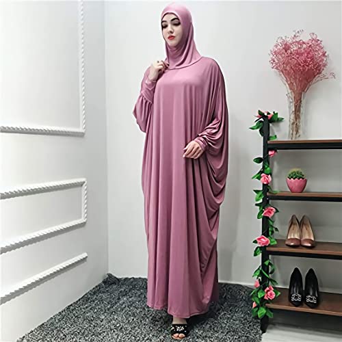 FPOVFPO Womens Solid One-Piece Prayer Dress Muslim Abaya Islamic Maxi Breathable Ramadan Dress Kaftan Hijab - color: Lotus Root Purple