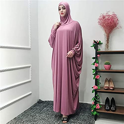 FPOVFPO Womens Solid One-Piece Prayer Dress Muslim Abaya Islamic Maxi Breathable Ramadan Dress Kaftan Hijab - color: Lotus Root Purple