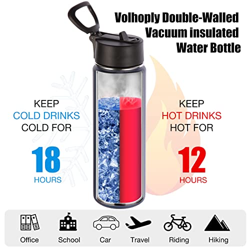 Volhoply Insulated Water Bottles with Straw Bulk 4 Pack, 22 oz Stainless Steel Sports Bottle, Double Walled Vacuum Metal Water Cups with Wide Mouth, Reusable Cold Water Flask for Hiking(Navy,4 Set) - color: Navy