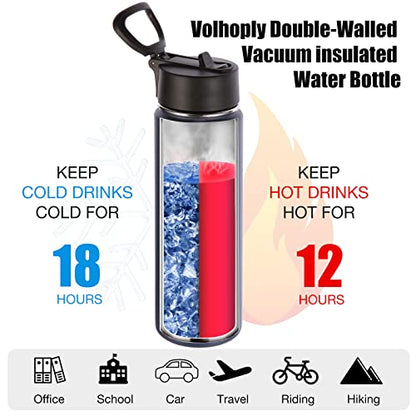 Volhoply Insulated Water Bottles with Straw Bulk 4 Pack, 22 oz Stainless Steel Sports Bottle, Double Walled Vacuum Metal Water Cups with Wide Mouth, Reusable Cold Water Flask for Hiking(Navy,4 Set) - color: Navy