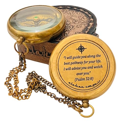 Divine Path Engraved Compass - I Will Guide You - Psalm 32:8" Quote | Inspirational Gifts for Men Women, Uplifting Spiritual Heavenly Faith Gift Boys Girls - style: Divine Path