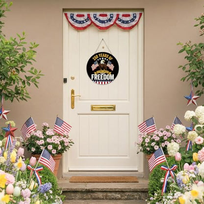 Smile 250 Years of Freedom Wooden Round Door Hanger, 1776-2026 American Bicentennial Front Door Sign for 4th of July & Patriotic Decor - style: 250th Freedom
