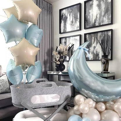 Blue White Star Foil Balloons,12Pcs 18Inch Star Shaped Balloons - color: Baby Blue White