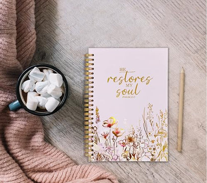 Christian Women's Notebook With Gold Foil, Christian Gift Diary, Women's Prayer Diary, Exquisite Bible Notebook, Psalm 23:3 "He Restores My Soul, 5.5 X 8.3 - color: 25-Christian-notebook