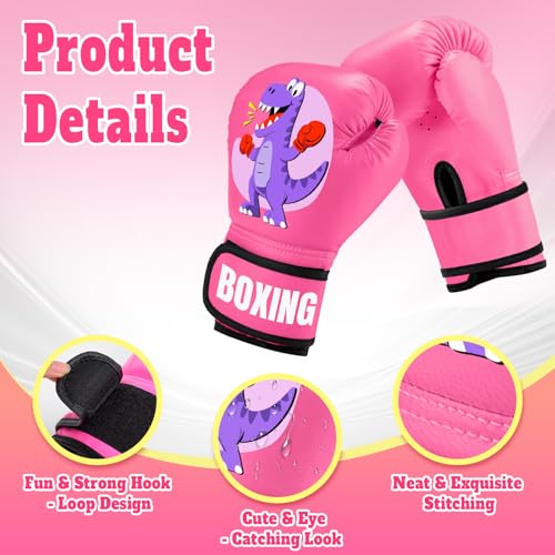 Kids Boxing Gloves for Boys & Girls, Youth Boxing Training Gloves for Kids Age 3 to 9 Years, 4OZ Training Sparring Gloves for Punching Bag Kickboxing Muay Thai MMA - color: Pink