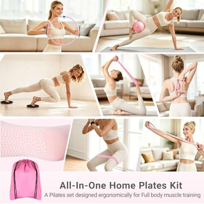 Pilates Kit for Home Workouts,Pilates Equipment for Women with 15" Ring | Pilates Ring with Smart Counter & Timer,Pilates Resistance Bands, Ball 9.8" Socks,Core Sliders Pilates Starter Kit for Women