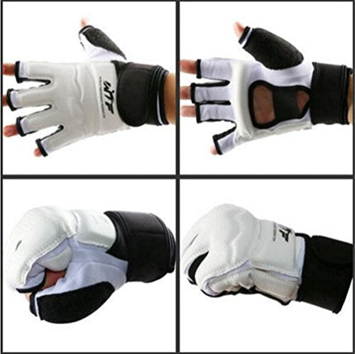 Men Kids Taekwondo Gloves Punch Bag Boxing Martial Arts MMA Sparring Grappling Muay Thai Training PU Leather Wrist Wraps Gloves - color: White, size: X-Large