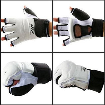 Men Kids Taekwondo Gloves Punch Bag Boxing Martial Arts MMA Sparring Grappling Muay Thai Training PU Leather Wrist Wraps Gloves - color: White, size: X-Large