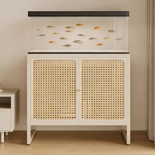 Minimalist Vintage Fish Tank Stand,Multifunctional Aquarium Stand,Rattan-woven Glass,No Assembly Required, Perfect for Living Rooms,Balconies,and Home Offices(White,LxW60x40cm/23.6x15.7in) - color: White, size: LxW60x40cm/23.6x15.7in