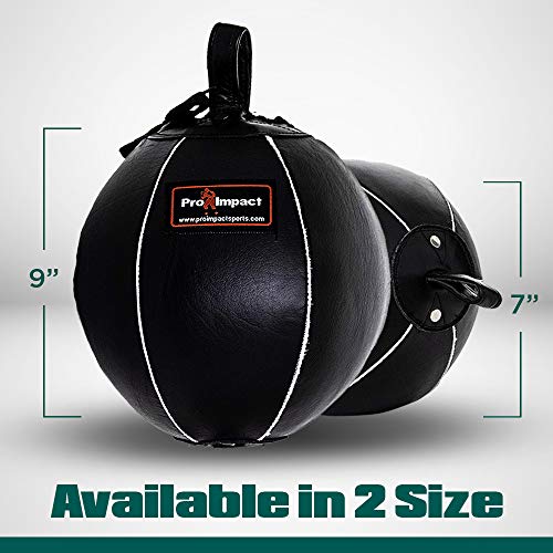 Genuine Leather Double End Boxing Punching Bag - Speed Striking & Dodge Training Ball for MMA, Muay Thai, Boxing, Gym Workout - Includes Cords & Hooks for Easy Setup - size: 9 Inch