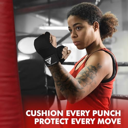 Gel Boxing Hand Wraps Inner Gloves for Men and Women, Quick 76cm Long Wrist Straps, Elasticated Padded Boxing Wraps for Muay Thai, MMA, Kickboxing, Martial Arts - size: Large-X-Large