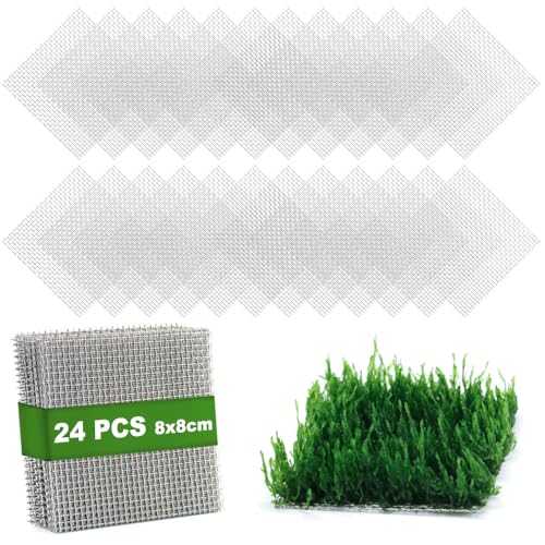 LINLAN 24 Pieces 3.1X3.1in (8X8cm) Aquarium Moss Mesh, 304 Stainless Steel Aquatic Moss Wall, Easy to Cut, for Fixing and Propagating Aquatic Mosses, DIY Aquarium Filtration, and Aquascaping - size: 24 PCS