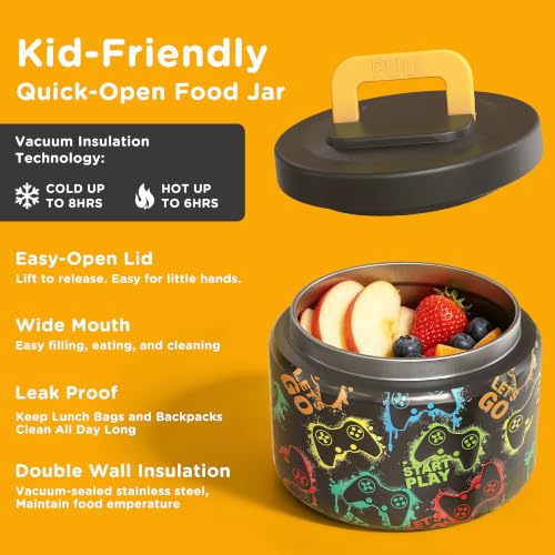 JXXM Bento Lunch Box for Kids With 8oz Soup thermo,Leak-proof Lunch Containers with 5 Compartment,thermo Food Jar and Lunch Bag, Food Containers for School (A-Black(Game Consoley)) - color: Black Game Consoley