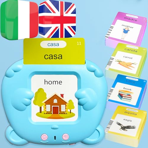 Bilingual Talking Flash Cards for Kids - Italiano Italian English Flashcards Children Adults, 510 Sight Words, ABC Alphabet, Pocket Speech for Toddlers, Audible Sensory Toys (Italian, Blue) - color: Italian, size: Blue