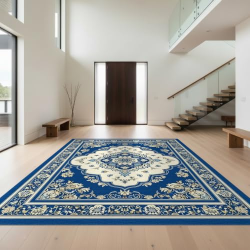 3'x5' Blue Ivory Sapphire Geometric Medallion Washable Area Rug - color: Blue/Pattern 19, size: 3' x 5' (Rectangular)