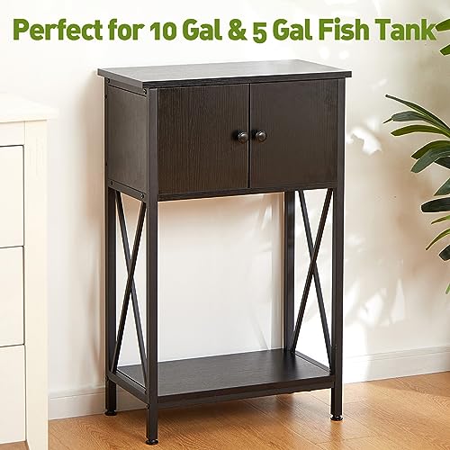 LAQUAL 10 Gallon Fish Tank Stand with Cabinet, Double Aquarium Stand for 10 & 5 Gallon Fish Tank, Heavy Metal Stand with Stable Structure, Adjustable Table Feet & Anti-tilt Device - Black - color: Black 5-10Gallon, size: 5-10Gallon