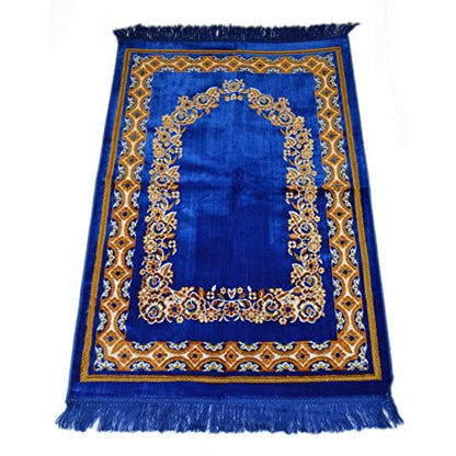 Prayer Rug Carpet Islamic Muslim Salah Meditation Mat Turkish Plush Portable Dark Blue