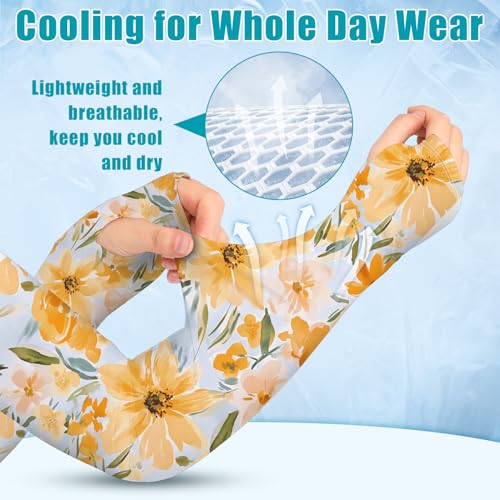 Bebila Gardening Sleeves for Women Farm UV Sun Protection Anti-Scratch Cooling Sleeves with Thumb Hole Arms Cover Outdoors - color: Chrysanthemum