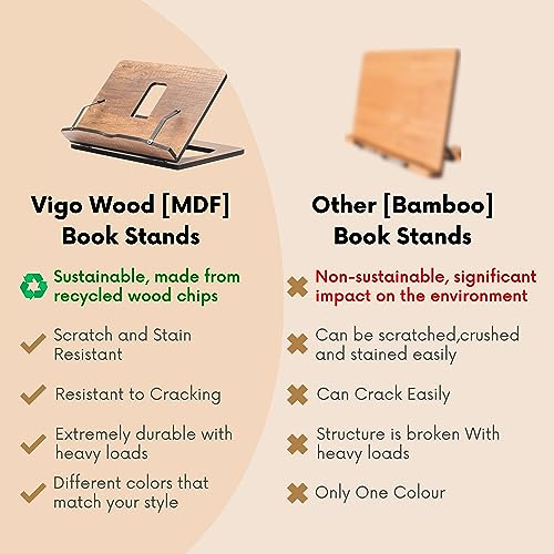 Vigo Wood Book Stand, Book Holder, Reading Stand, Cookbook Holder, Recipe Book Stand, Wooden Book Stands for Reading, Cookbook Stand for Kitchen, Book Holder for Reading in Bed (Oak) - color: Oak