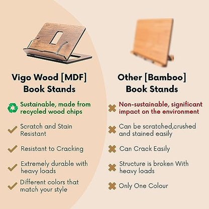 Vigo Wood Book Stand, Book Holder, Reading Stand, Cookbook Holder, Recipe Book Stand, Wooden Book Stands for Reading, Cookbook Stand for Kitchen, Book Holder for Reading in Bed (Oak) - color: Oak