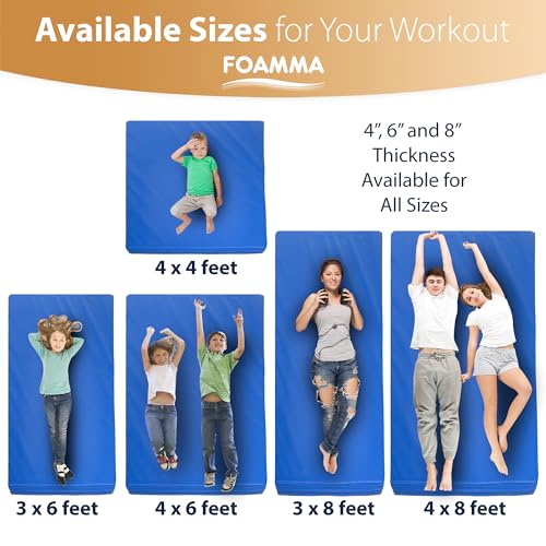 Foamma Gymnastics Mat, 4" x 3 ft x 8 ft, Blue, High-Density Landing Mat with Waterproof Cover, Ideal for Wrestling, Tumbling, Kids & Adults – Gymnastics Equipment for Indoor & Outdoor Use - size: 3ft x 8ft, style: 4" Thickness