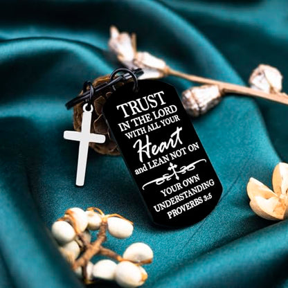 Cross Keychain For Women Men Bible Verse Keychain Religious Gifts Proverbs 3 5-6 Scripture Key Chains Cross Keyring Church Gift Christian Car Accessories