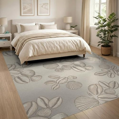 8'x10' Washable Flatwoven Rug, Beige Beachy Shell Stain Resistant Extra Large Carpet for Dining Room, Large Office, Lounge, Non-Slip Chair-Friendly Mat | Ref:1903051 - color: Beige/Pattern 13, size: 8' x 10' (Rectangular)